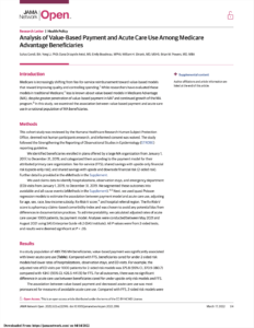 Analysis of Value-Based Payment and Acute Care Use Among Medicare Advantage Beneficiaries - gondi_2022
